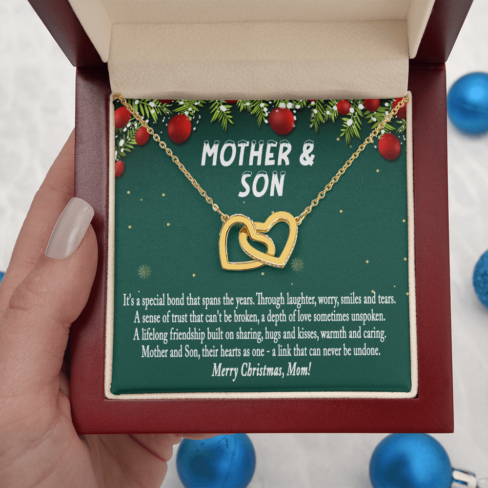 Christmas Gift for Mom from Son – Interlocking Hearts Necklace, Mother and Son Jewelry Gift