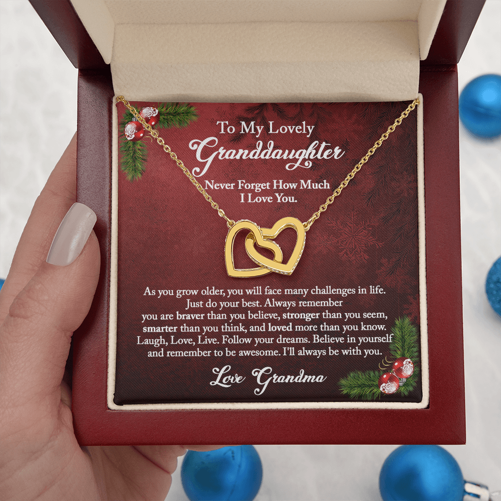 Granddaughter Christmas Gift from Grandma, Christmas Necklace Gift for Granddaughter, Interlocking Hearts from Grandma