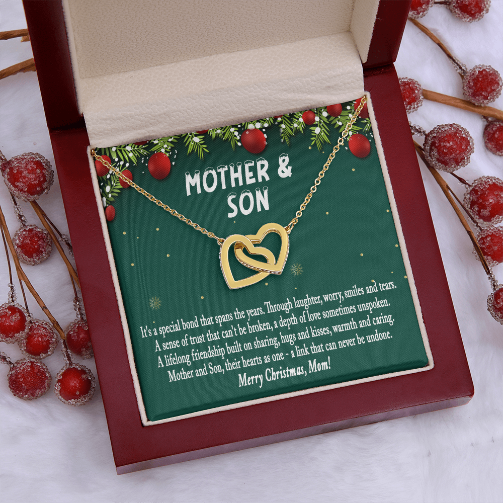 Christmas Gift for Mom from Son – Interlocking Hearts Necklace, Mother and Son Jewelry Gift