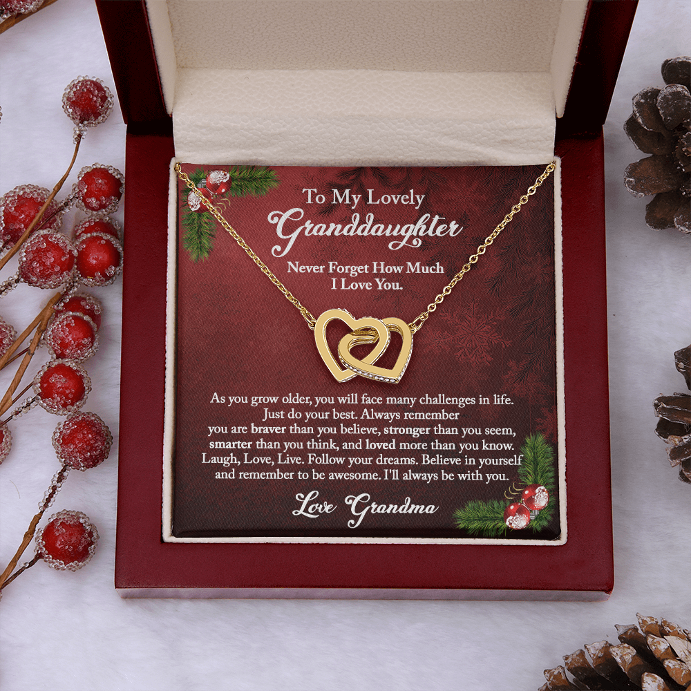 Granddaughter Christmas Gift from Grandma, Christmas Necklace Gift for Granddaughter, Interlocking Hearts from Grandma