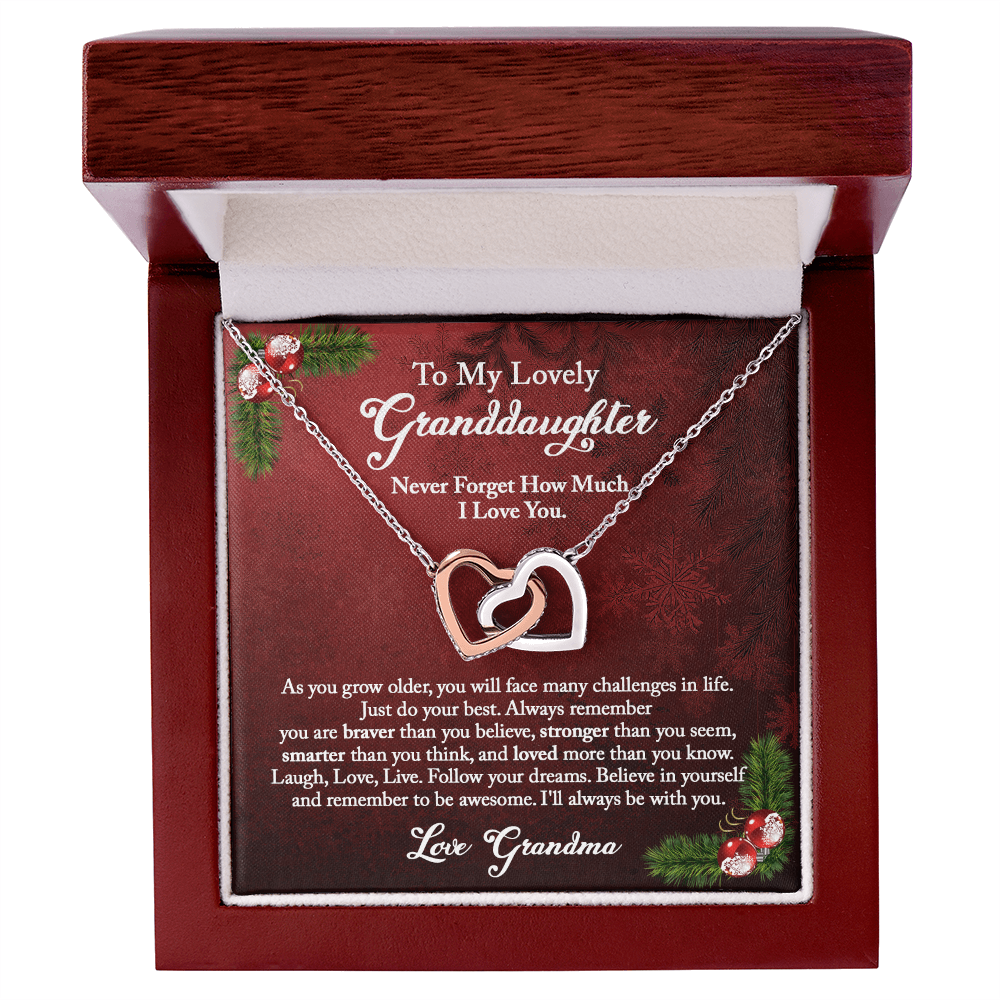 Granddaughter Christmas Gift from Grandma, Christmas Necklace Gift for Granddaughter, Interlocking Hearts from Grandma