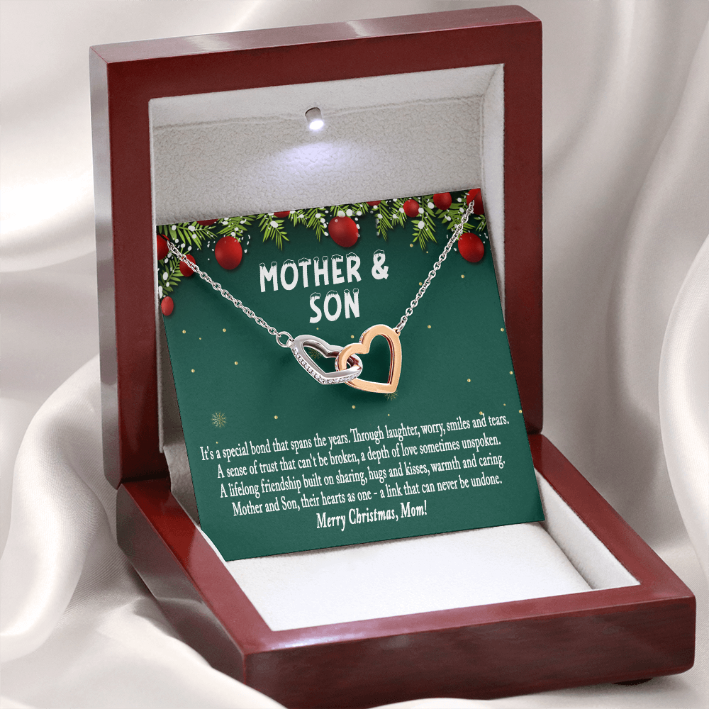 Christmas Gift for Mom from Son – Interlocking Hearts Necklace, Mother and Son Jewelry Gift