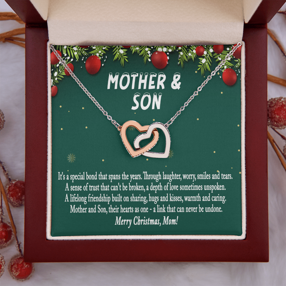 Christmas Gift for Mom from Son – Interlocking Hearts Necklace, Mother and Son Jewelry Gift