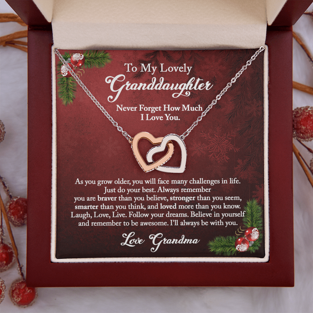 Granddaughter Christmas Gift from Grandma, Christmas Necklace Gift for Granddaughter, Interlocking Hearts from Grandma