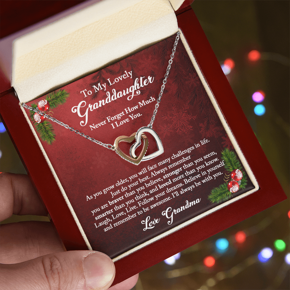 Granddaughter Christmas Gift from Grandma, Christmas Necklace Gift for Granddaughter, Interlocking Hearts from Grandma