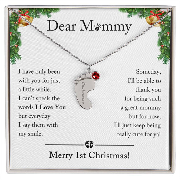 First Christmas Birthstone Necklace for New Mom, 1st Christmas Gift from Baby Personalized, Christmas Gift for First Time Mom