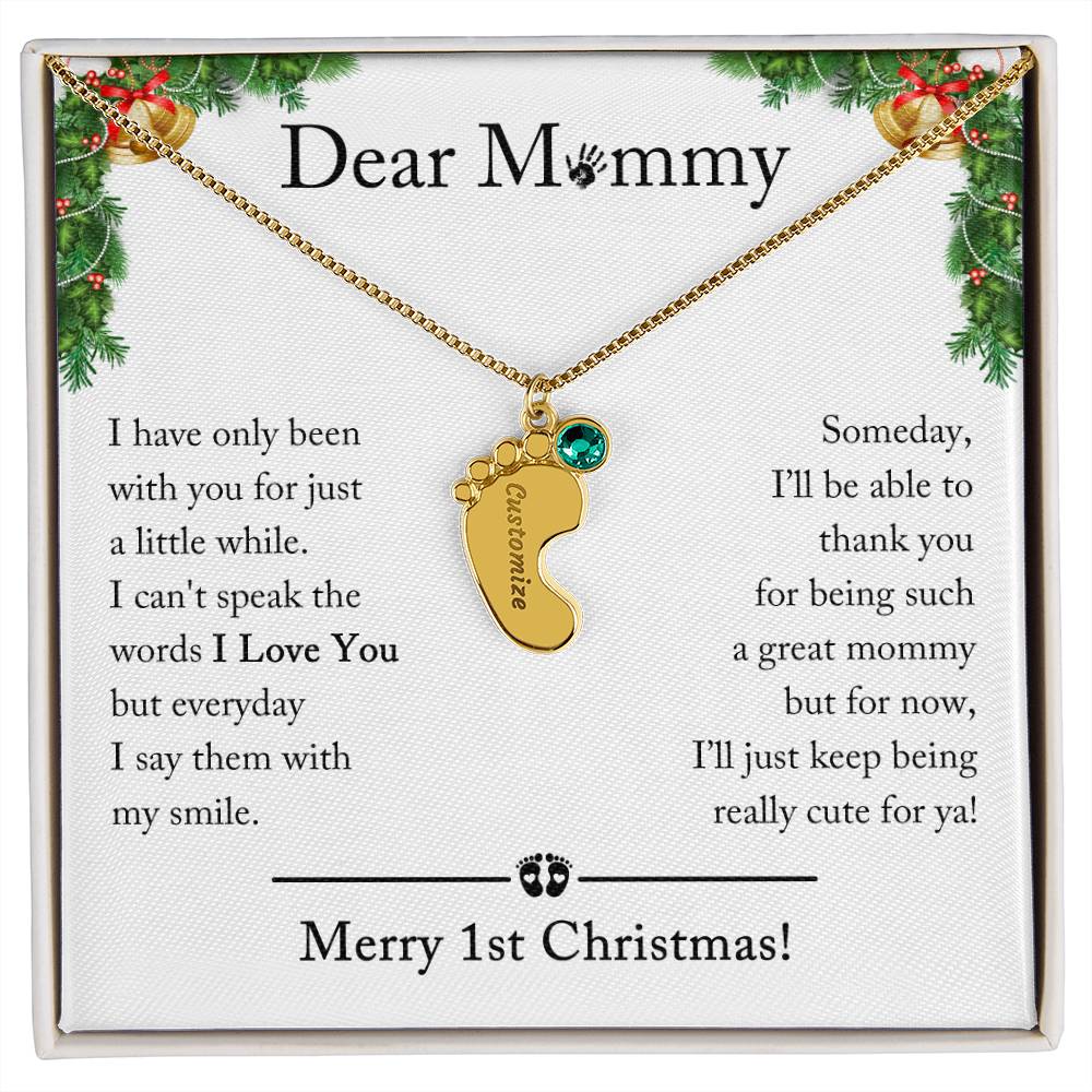 First Christmas Birthstone Necklace for New Mom, 1st Christmas Gift from Baby Personalized, Christmas Gift for First Time Mom