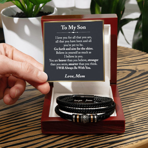 To My Son Leather Bracelet from Mom, Son Gift from Mom, Son Graduation Gift