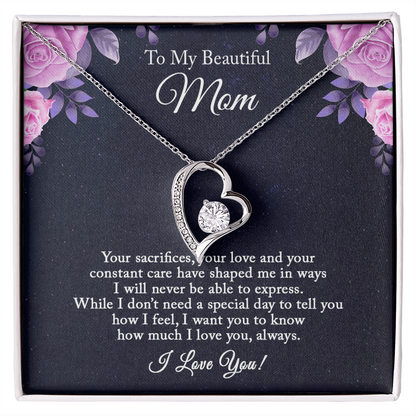To My Beautiful Mom Heart Necklace – Meaningful Gift for Mom from Daughter or Son, Mom Birthday Gift Ideas, Mother Appreciation Jewelry, Christmas Gift for Mom