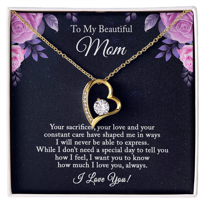 To My Beautiful Mom Heart Necklace – Meaningful Gift for Mom from Daughter or Son, Mom Birthday Gift Ideas, Mother Appreciation Jewelry, Christmas Gift for Mom