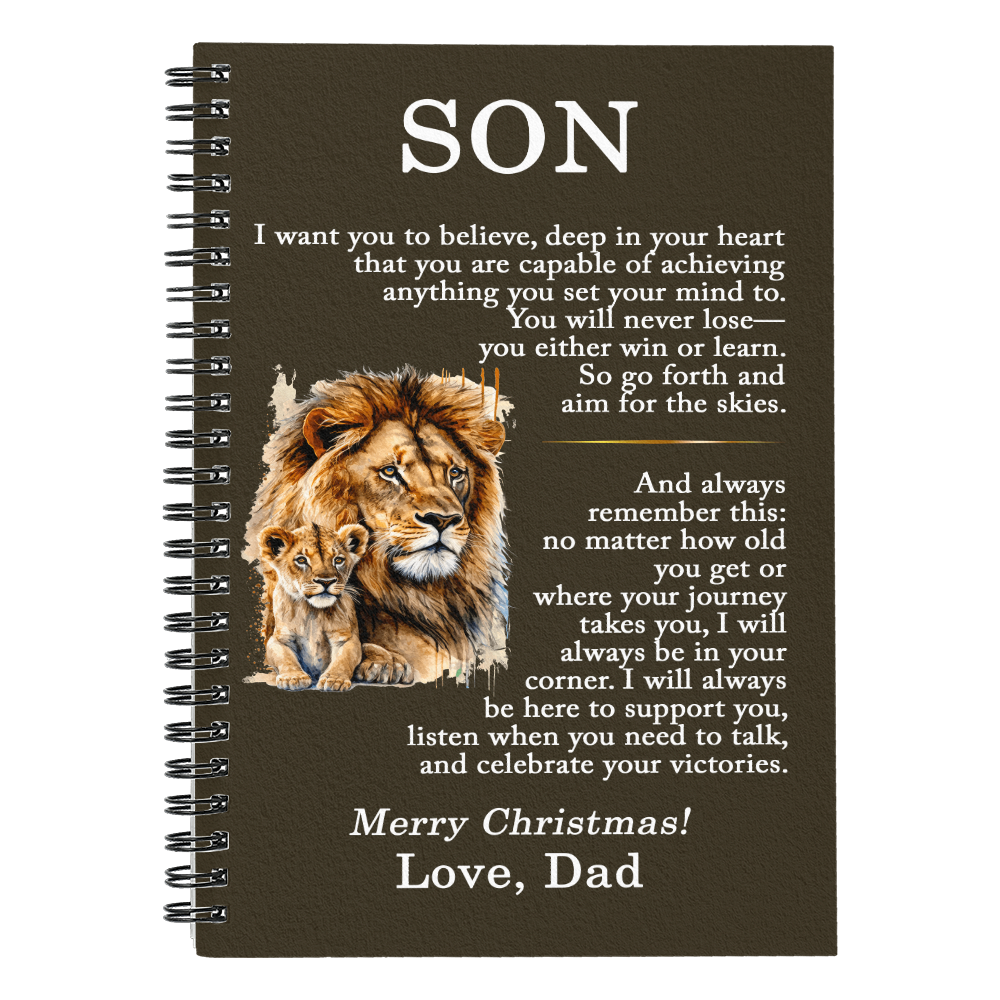 Christmas Gift for Son from Dad – Inspirational Spiral Notebook, Meaningful Keepsake Journal