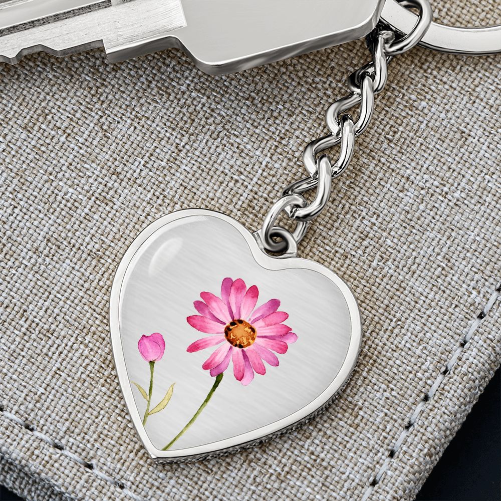 April Birth Flower Keychain, Daisy Keychain, Birth Month Flower Keychain, Birthday Gift For Her, Gift for Daughter, Sister, New Mom Gift - Silver