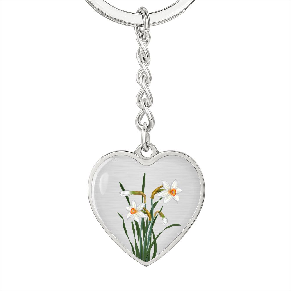 December Birth Flower, Narcissus Keychain, Birth Flower Keychain, December Birthday Gift For Her, Best Friend, Birth Month Flower Keychain - Silver