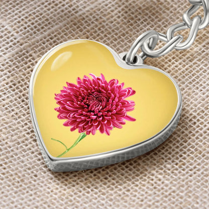November Birth Flower, Chrysanthemum Keychain, Birth Flower Keychain, Birthday Gift For Her, Gift for Daughter, Sister, New Mom Gift - Gold