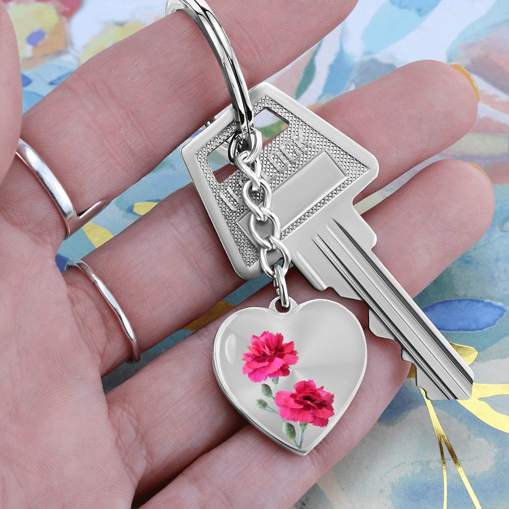 January Birth Flower Keychain, Carnation Keychain, Birth Month Flower Keychain, Birthday Gift For Her, Gift for Daughter, Sister, New Mom Gift