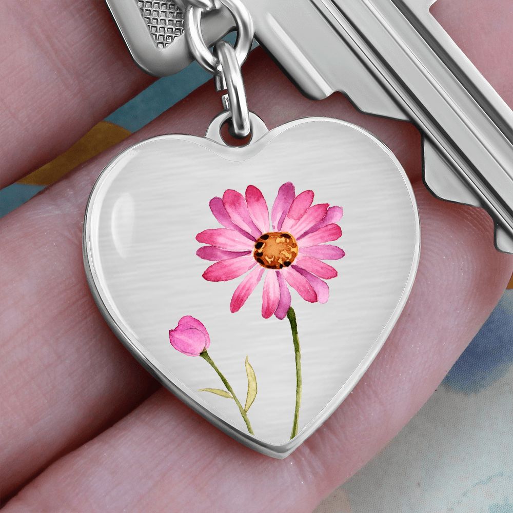 April Birth Flower Keychain, Daisy Keychain, Birth Month Flower Keychain, Birthday Gift For Her, Gift for Daughter, Sister, New Mom Gift - Silver