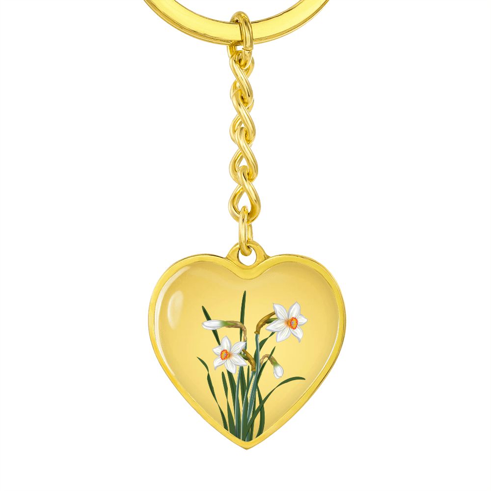 December Birth Flower, Narcissus Keychain, Birth Flower Keychain, December Birthday Gift For Her, Best Friend, Birth Month Flower Keychain - Gold