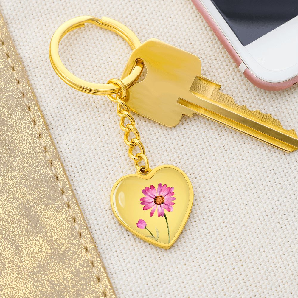 April Birth Flower Keychain, Daisy Keychain, Birth Month Flower Keychain, Birthday Gift For Her, Gift for Daughter, Sister, New Mom Gift - Gold
