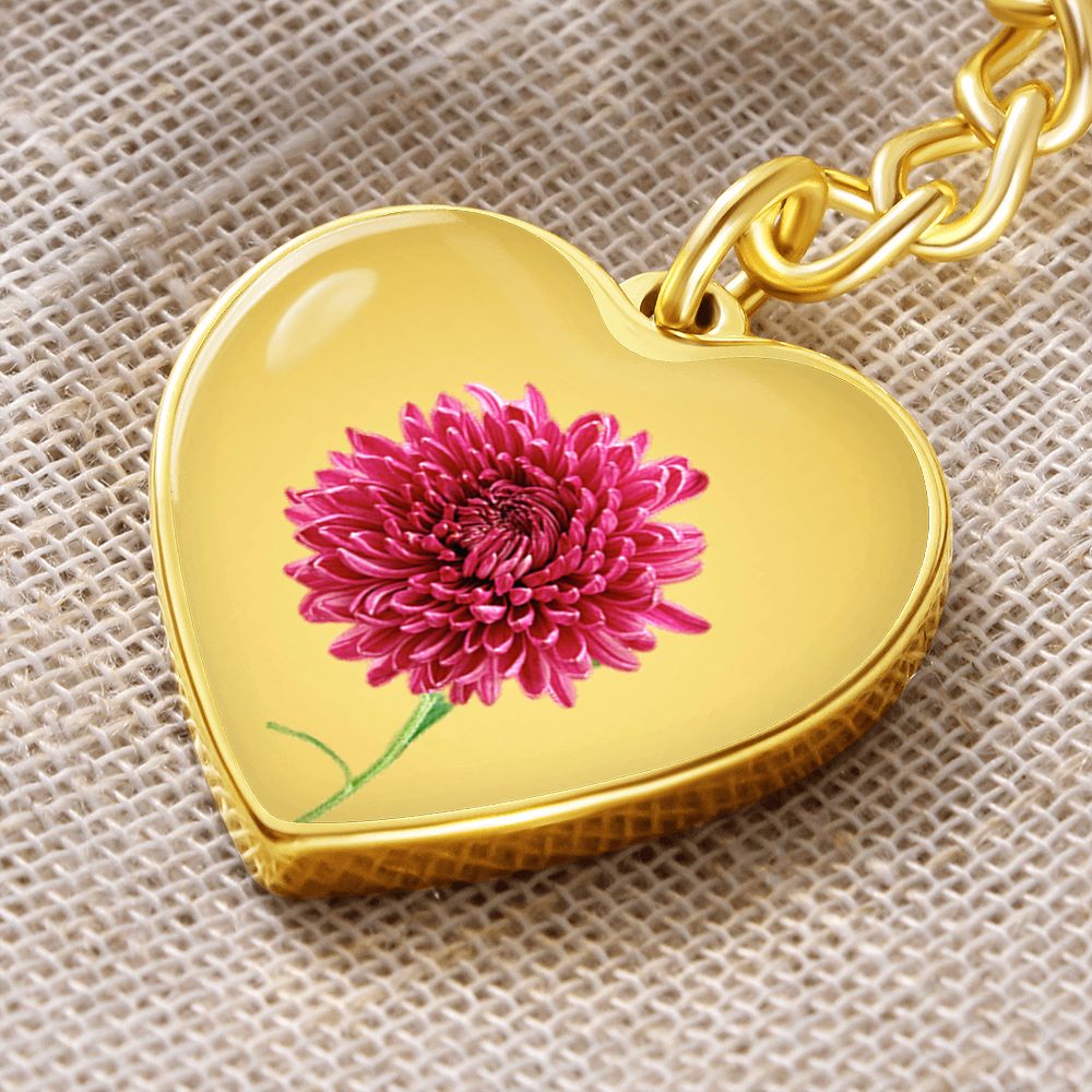 November Birth Flower, Chrysanthemum Keychain, Birth Flower Keychain, Birthday Gift For Her, Gift for Daughter, Sister, New Mom Gift - Gold