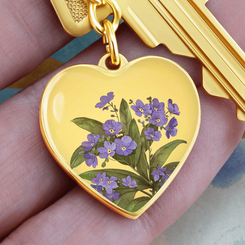 February Birth Flower Keychain, Violet Keychain, Birth Month Flower Keychain, Birthday Gift For Her, Gift for Daughter, Sister, New Mom Gift - Gold