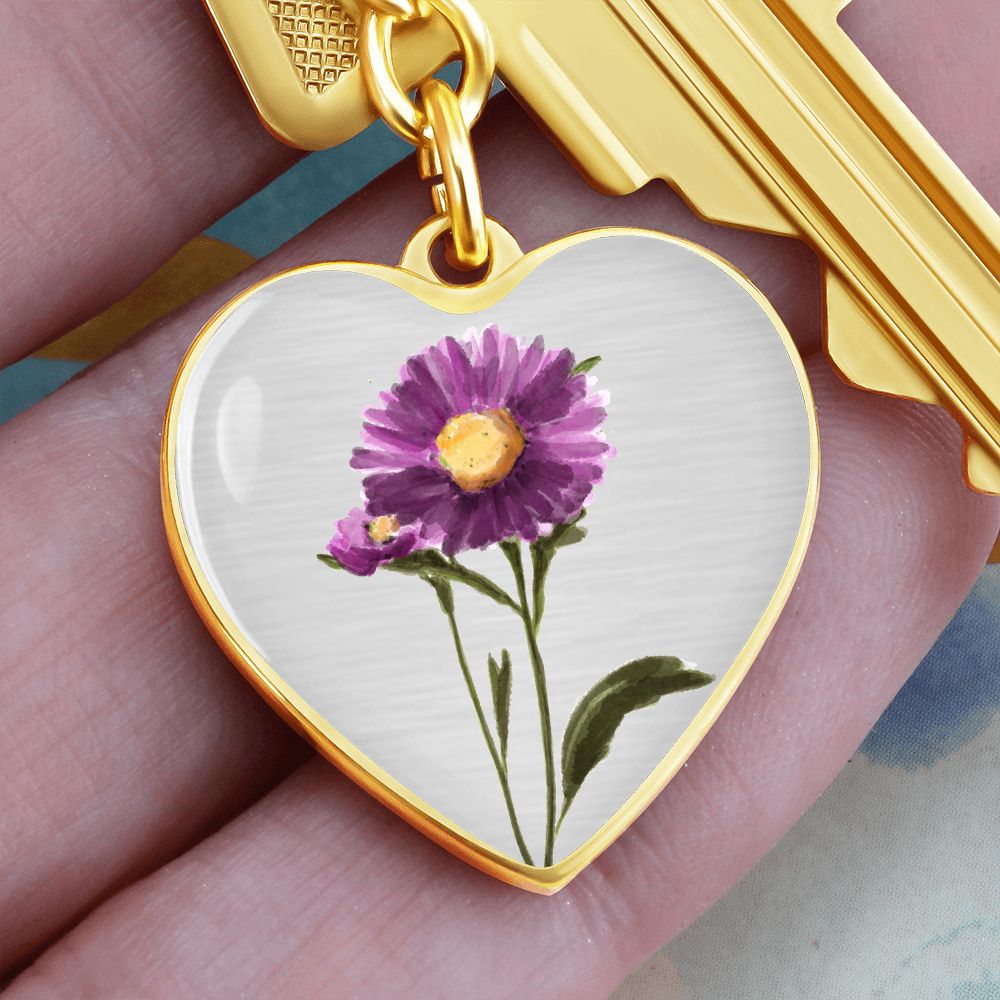 September Birth Flower, Aster Keychain, Birth Flower Keychain, Birthday Gift For Her, Gift for Daughter, Sister, New Mom Gift - Silver