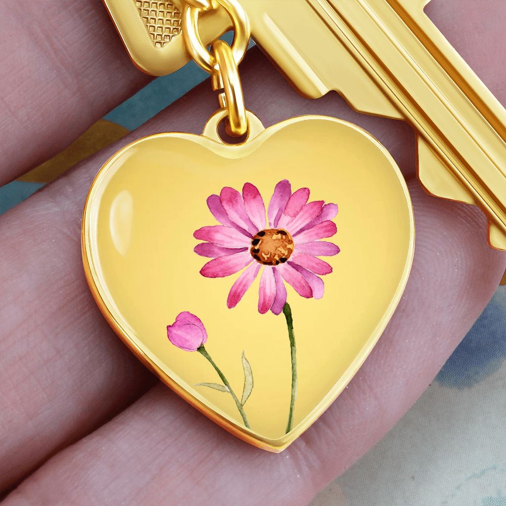 April Birth Flower Keychain, Daisy Keychain, Birth Month Flower Keychain, Birthday Gift For Her, Gift for Daughter, Sister, New Mom Gift - Gold