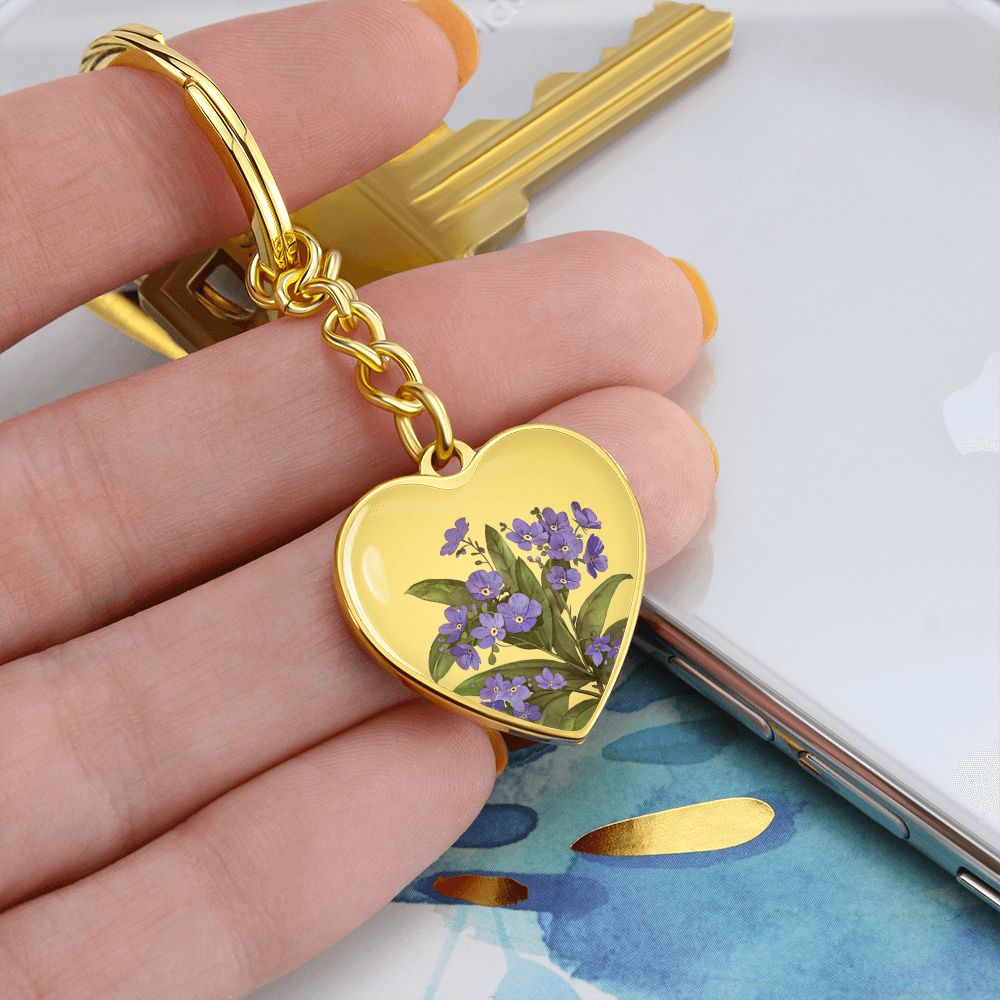 February Birth Flower Keychain, Violet Keychain, Birth Month Flower Keychain, Birthday Gift For Her, Gift for Daughter, Sister, New Mom Gift - Gold