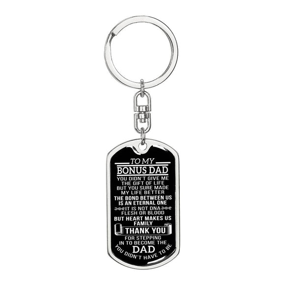 Bonus Dad Gift Keychain, Fathers Day Gift for Step Dad, Gift For Stepdad, Stepfather Gift (Black BG)