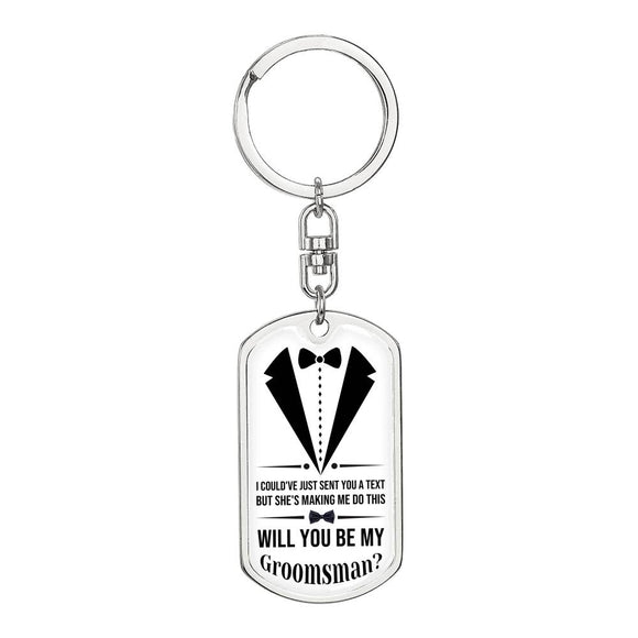 Custom Groomsmen Gift, Groomsman Proposal Gift Keychain, Will You Be My Best Man, In White Suit