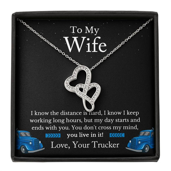 Trucker's Wife Jewelry, Truckers Wife Necklace, Truck Drivers Wife Gift - Double Hearts