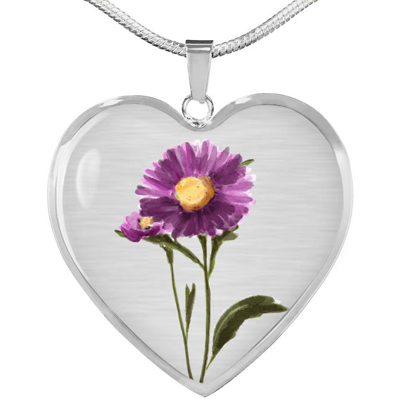 September Birth Flower Necklace, Aster Necklace - Silver