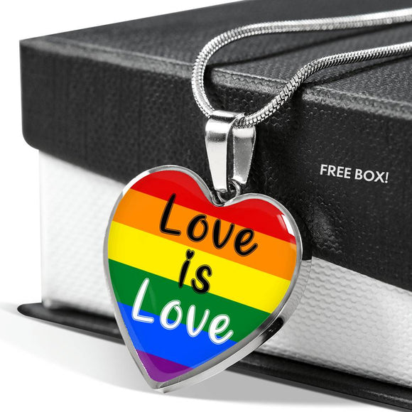 LGBT Flag Heart Necklace, Rainbow Flag Color Heart Necklace, Love Is Love
