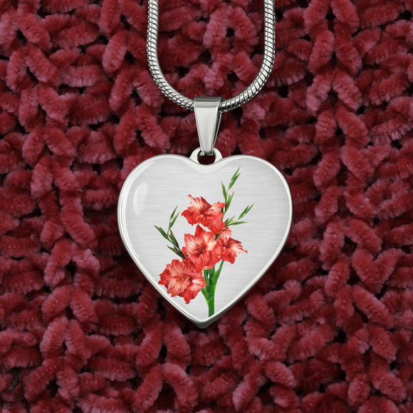 August Birth Flower, Gladiolus Necklace - Silver