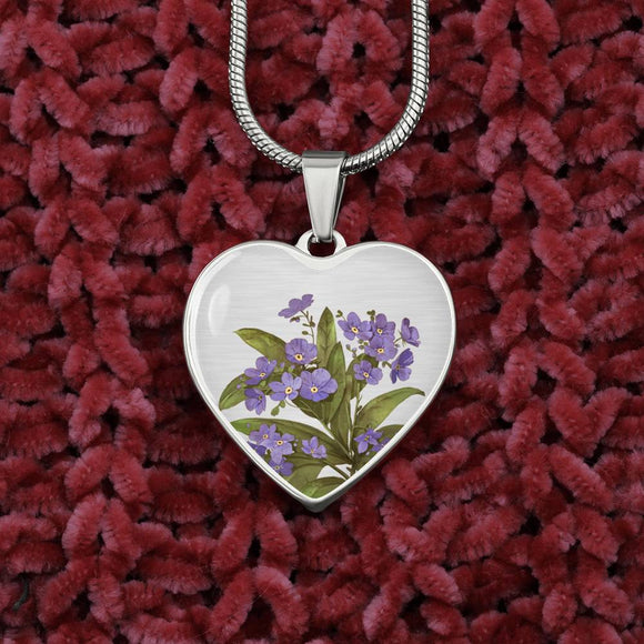February Birth Flower Necklace, Violet Necklace - Silver