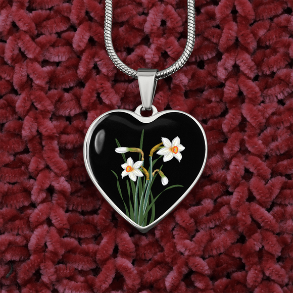 December Birth Flower, Narcissus Necklace - Black BG