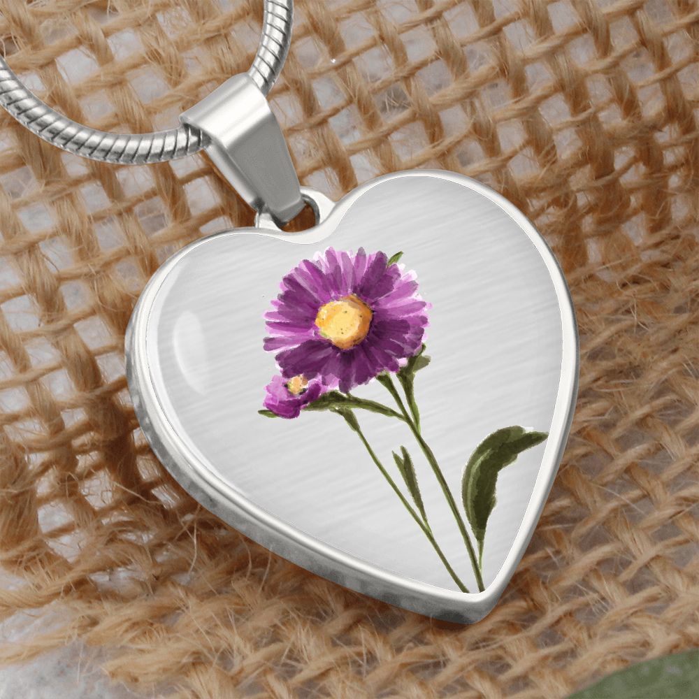 September Birth Flower Necklace, Aster Necklace - Silver No. 2