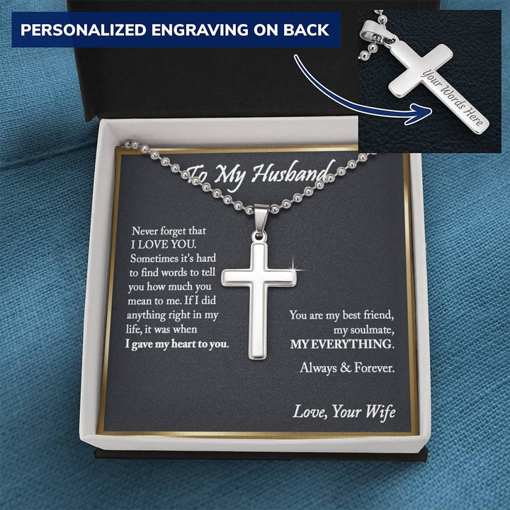 To My Husband Cross Necklace, Anniversary Gift For Husband, Husband Birthday Gift, Gifts for Husband, Gift From Wife, Christmas Gifts - Ball Chain