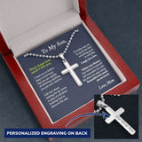 To My Son Cross Necklace, Remember How Much You Are Loved (Ball Chain)