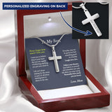 To My Son Cross Necklace, Remember How Much You Are Loved (Snake Chain)