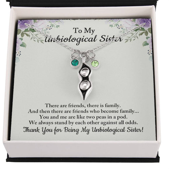 Unbiological Sister Two Peas In A Pod Birthstone Necklace, Soul Sister Gift, Best Friend Necklace