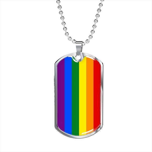 Pride Necklace, Rainbow Flag Colors, LGBT Dog Tag Necklace for Men