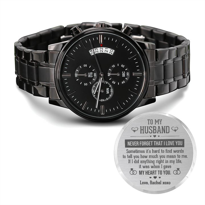 To My Husband Engraved Mens Watch - Never Forget That I Love You, Christmas Gift for Husband, Anniversary Gift, Husband Birthday