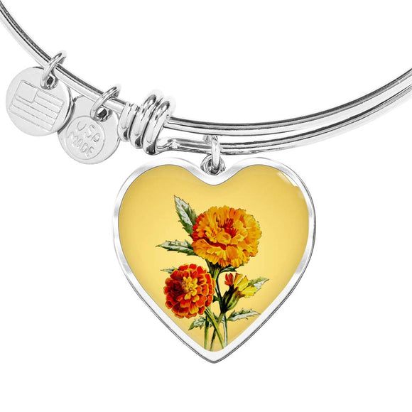 October Birth Flower, Marigold Bangle, Birth Flower Bangle - Gold
