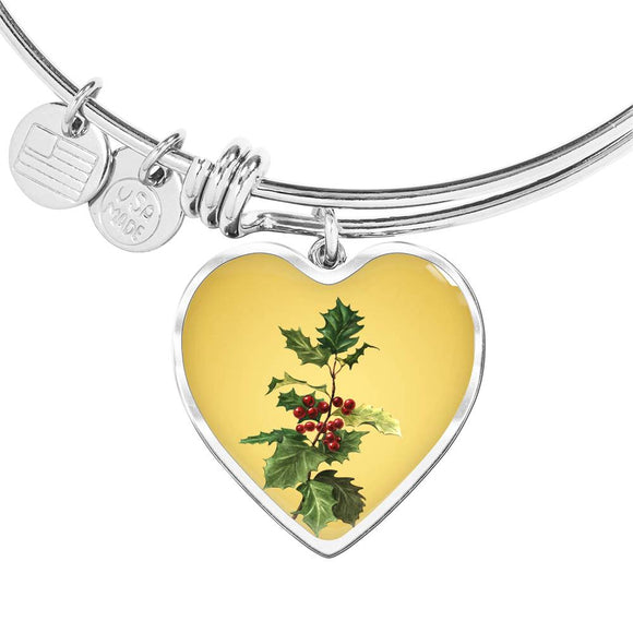 December Birth Flower, Holly Berry Birth Flower Bangle, Birth Flower Bangle - Gold
