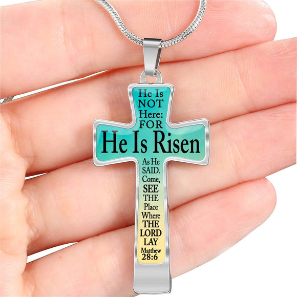 He Is Risen Cross Necklace, Christian Cross Jewelry (Luxury Necklace)