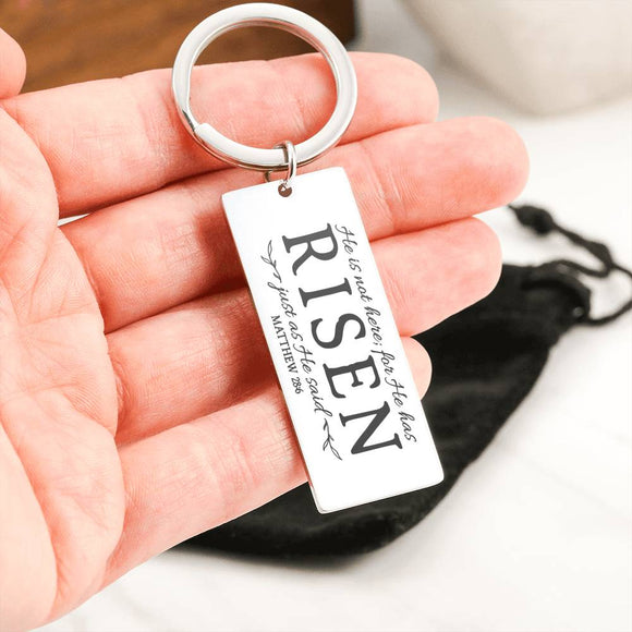 He Is Risen Engraved Keychain, Christian Keychain