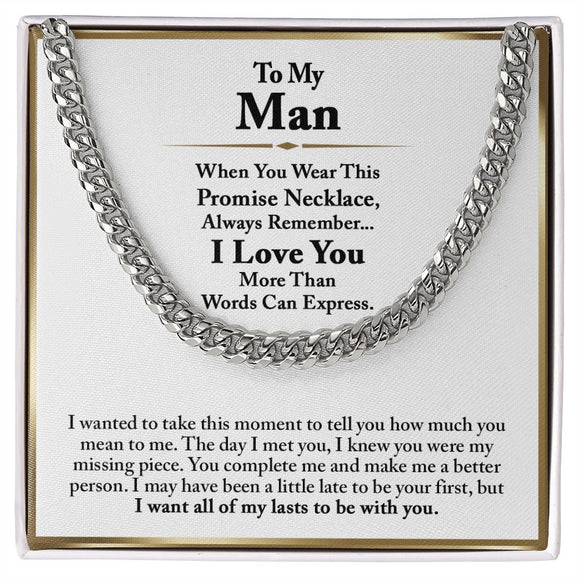 To My Man Cuban Chain Necklace, Romantic Birthday Gifts for Him Anniversary Gifts for Boyfriend