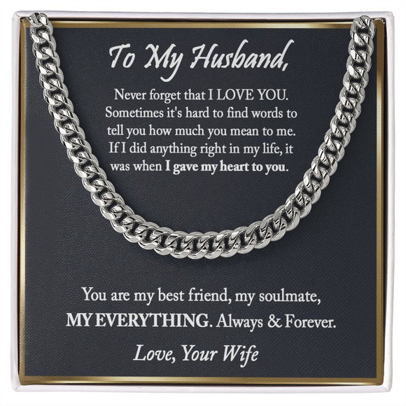 To My Husband Cuban Chain Necklace, Anniversary Gift For Husband, Husband Gift From Wife, Husband Birthday, Valentine's Day Gift For Husband