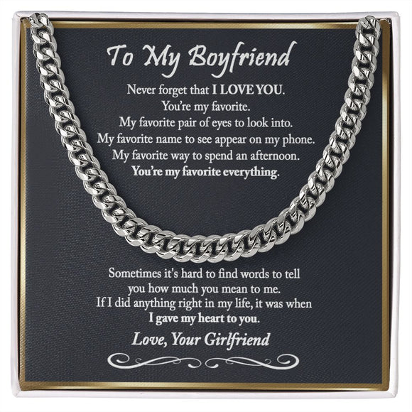 To My Boyfriend Cuban Chain Necklace, Romantic Gift for Boyfriend, Unique Anniversary Gift for Boyfriend, Boyfriend Birthday