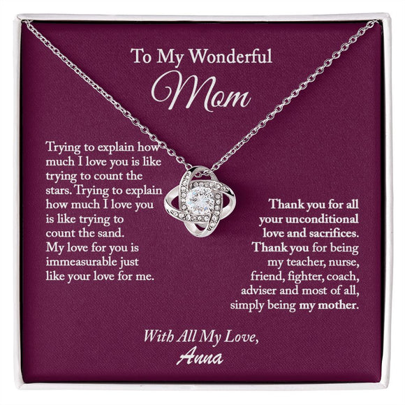 To My Wonderful Mom Love Knot Necklace, Mom Necklace